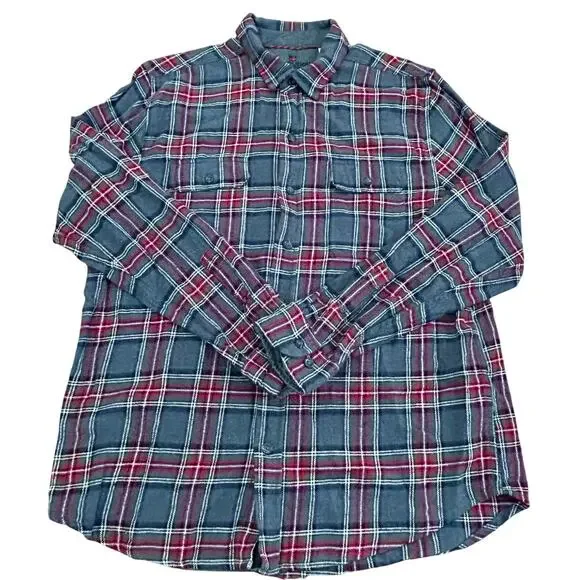 TWO Woolrich Long Sleeve Button Downs 100% Cotton Flannel Men L Shirt Red Gray - Picture 4 of 11
